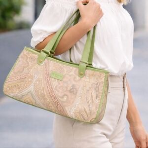 Etro Beige and Green Paisley Shoulder Bag EUC